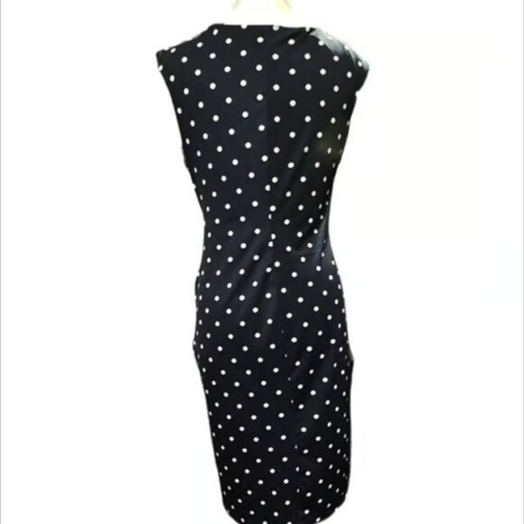 Shelby & Palmer Black White Polka Dot Sleeveless Sheath Dress Retro Waist Tie LG - Picture 4 of 11